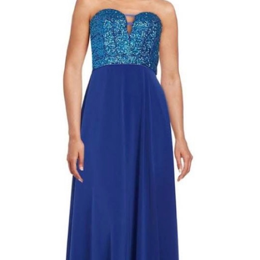 Aidan Mattox strapless blue sequin gown size 4